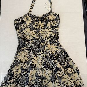 Aryeh Women's Floral Halter Flare Dress Knee Length Multicolor Cotton Zip